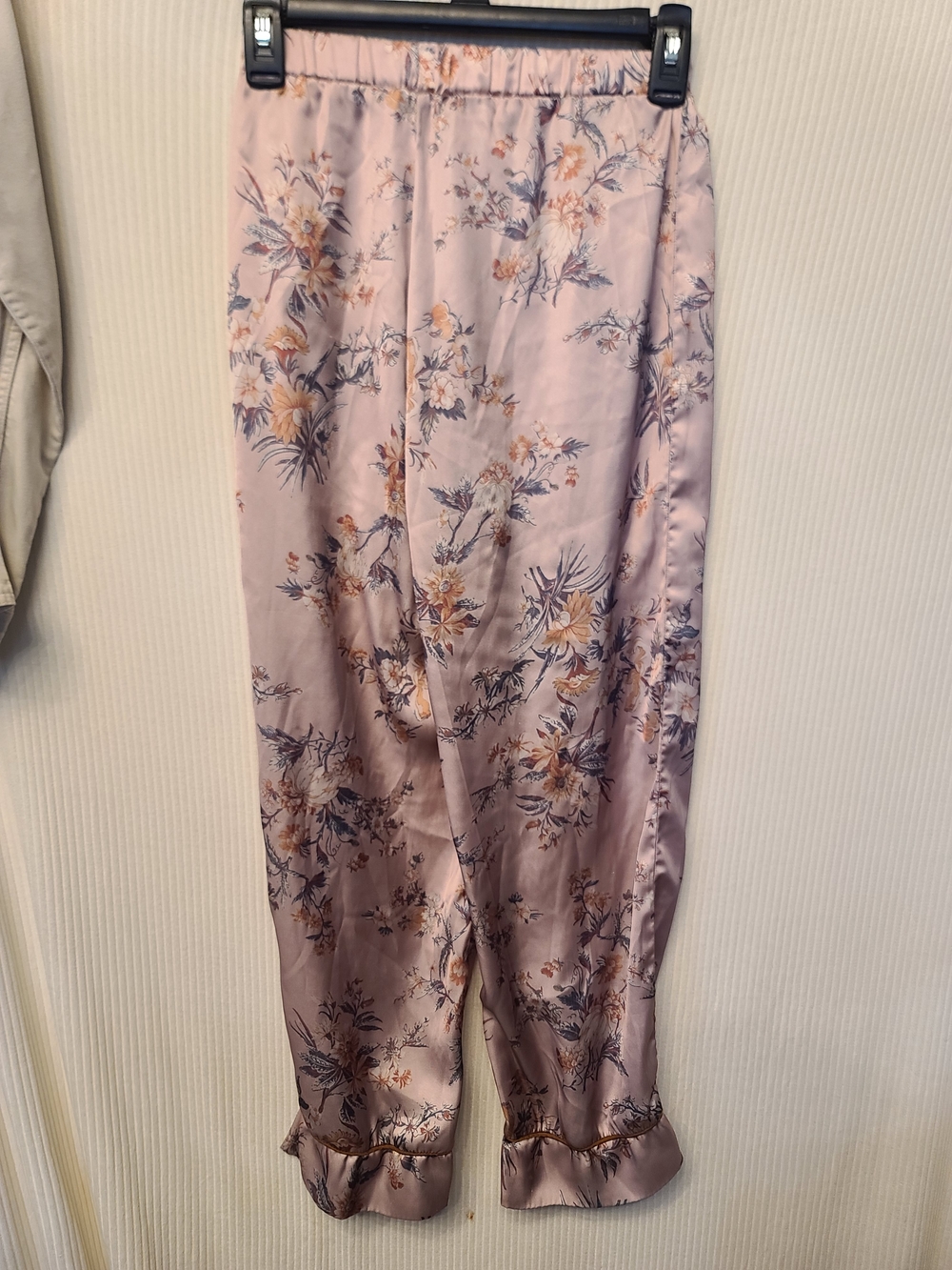 Joyfolie Floral Satin Lounge Pants in Blush Pink